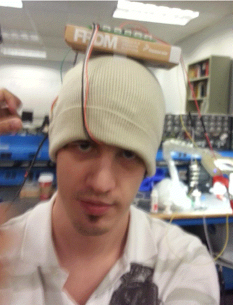 Selfie when I was wearing the cap equipped with the EEG system. Not very comfortable..